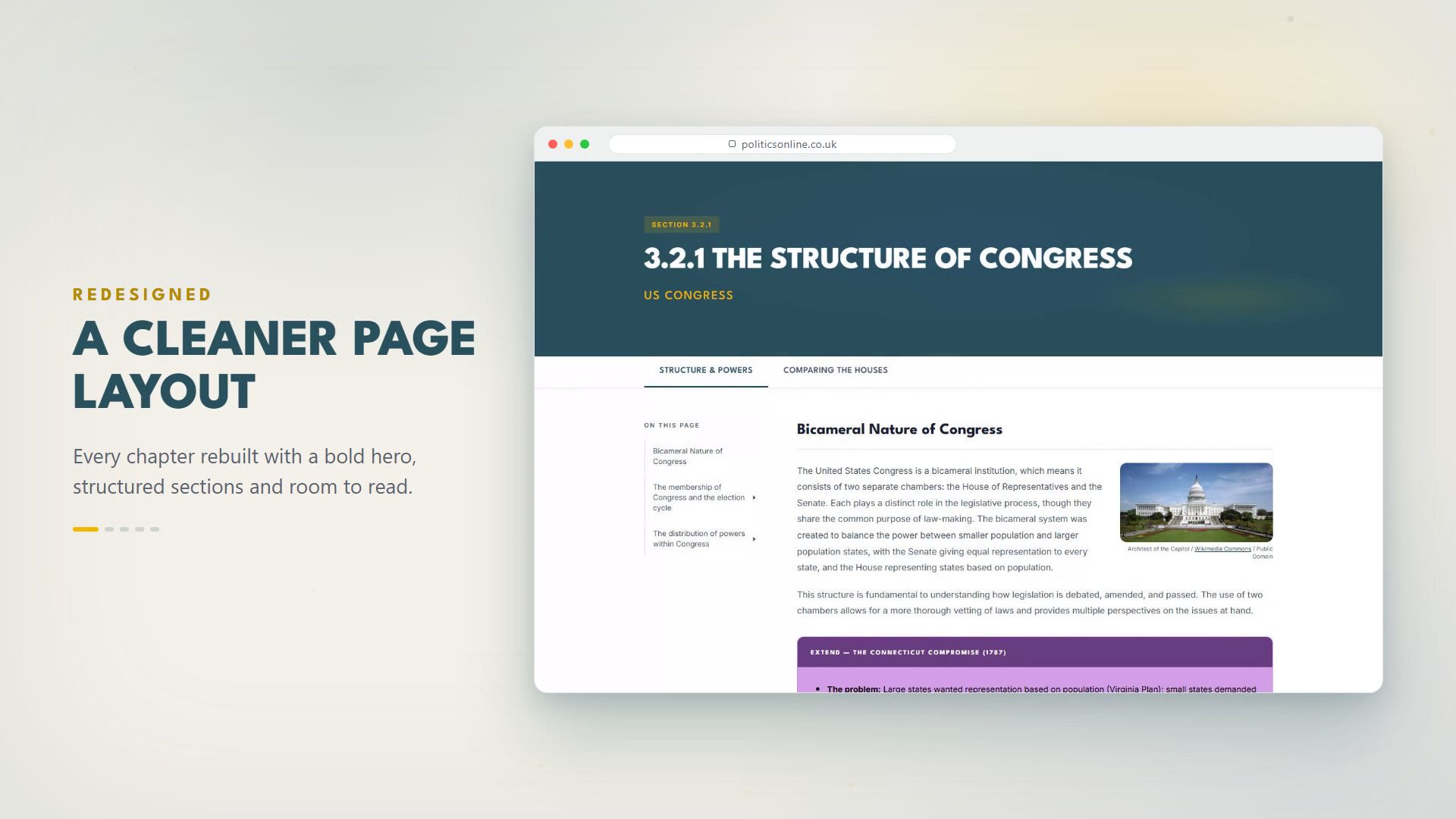Preview of the redesigned Politics Online chapter pages